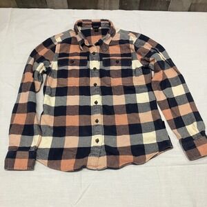 Patagonia Fjord Flannel Shirt Womens Small Organic Cotton Plaid Navy Pink EUC